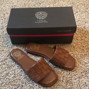 Vince Camuto Tan Woven Slide Sandals